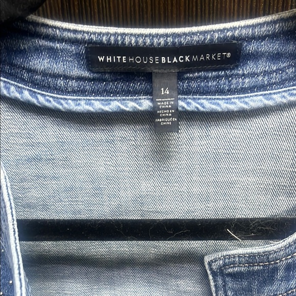 White House Black Market Blue Collarless Denim Jacket - Picture 2 of 2